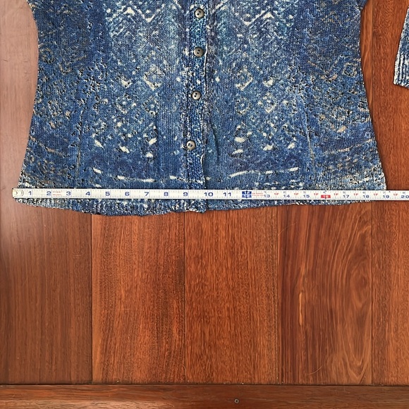 Nic + Zoe Tribal Hand Printed Lightweight Linen Blend Cardigan Blue, Petite S - Picture 8 of 11